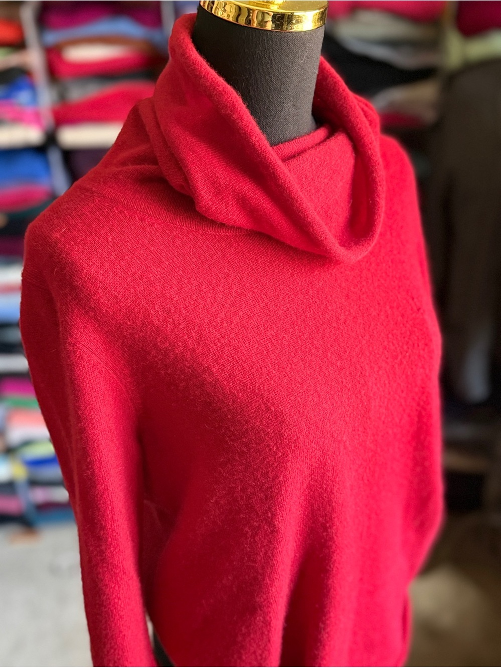 Tomato Red Cowl Neck Women's Cashmere Sweater